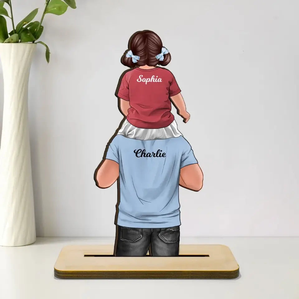 Dad Daughter Son Piggy Back Gift For Dad Personalized Standing Wooden Plaque