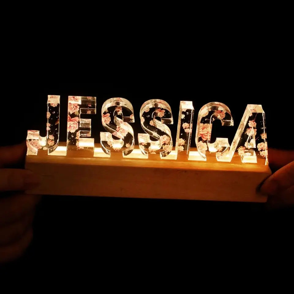 Custom Flower Printed LED Night Light, Birth Month Flower, Custom Name, Gift For Her