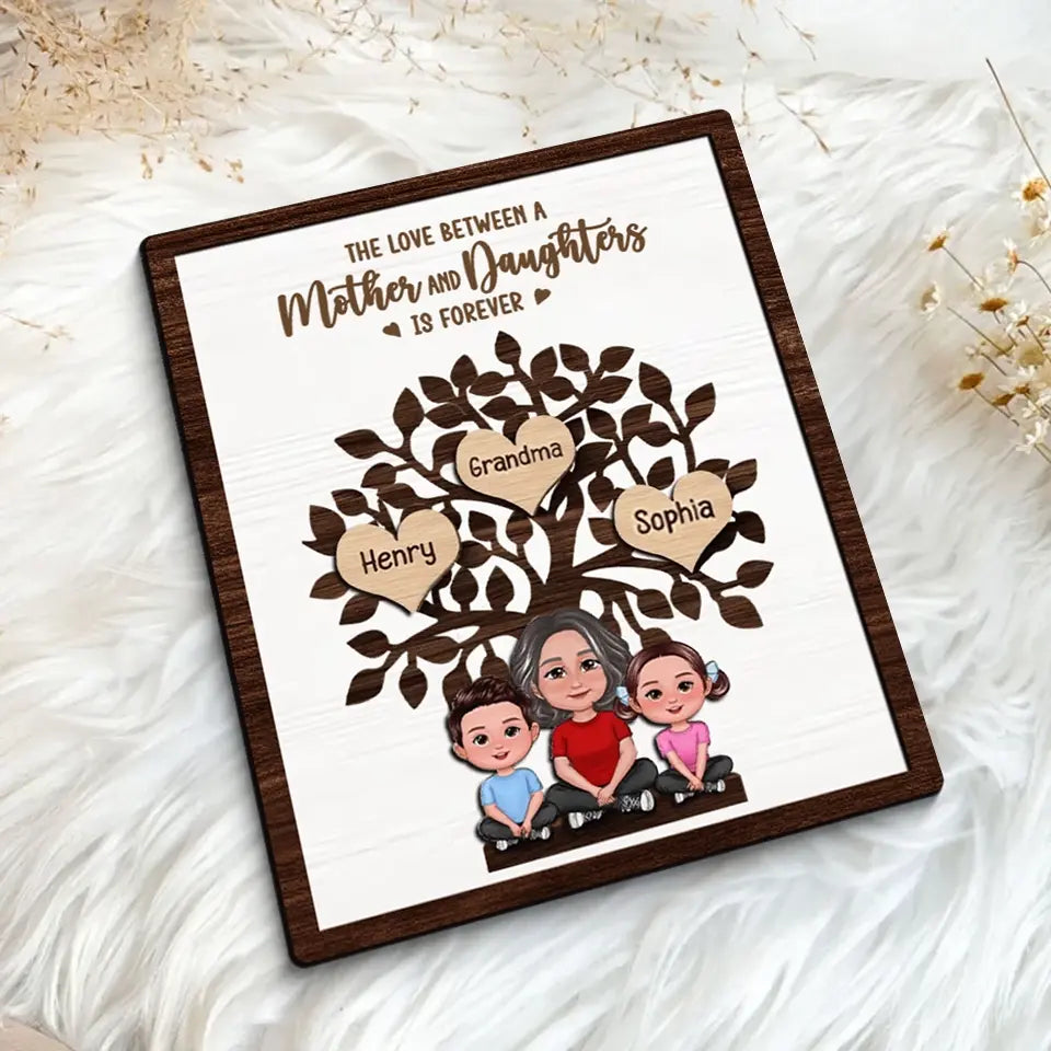 Grandma & Grandkids Sitting Under Family Tree Love Personalized 2-Layer Standing Wooden Plaque