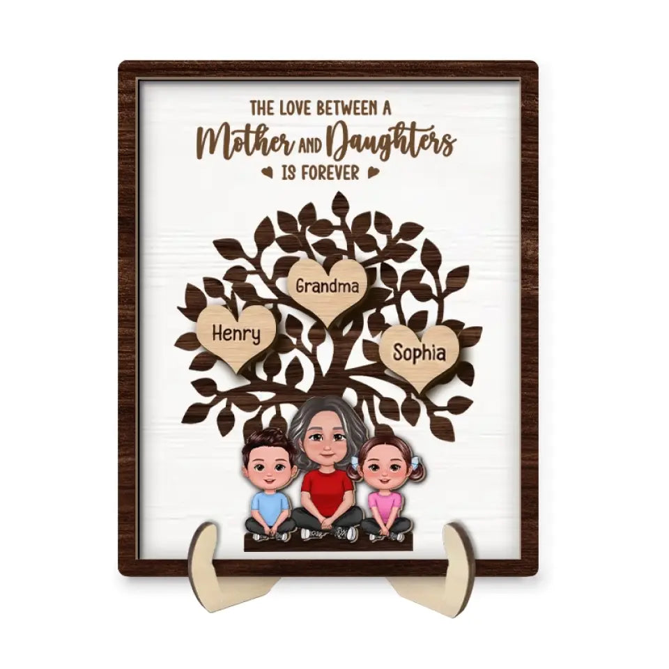 Grandma & Grandkids Sitting Under Family Tree Love Personalized 2-Layer Standing Wooden Plaque