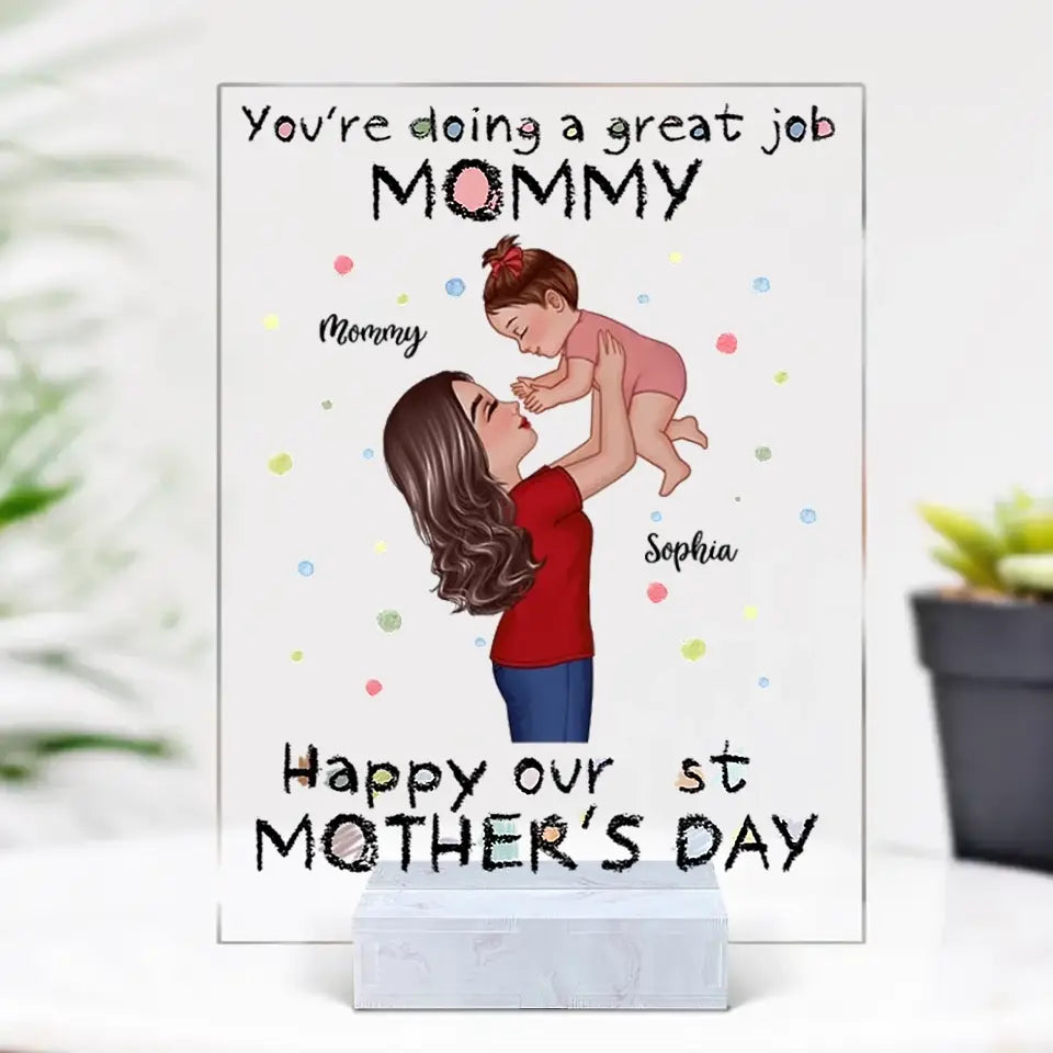 Happy 1st Mother's Day Mom And Kids, Gift For Mom-Personalized Acrylic Plaque