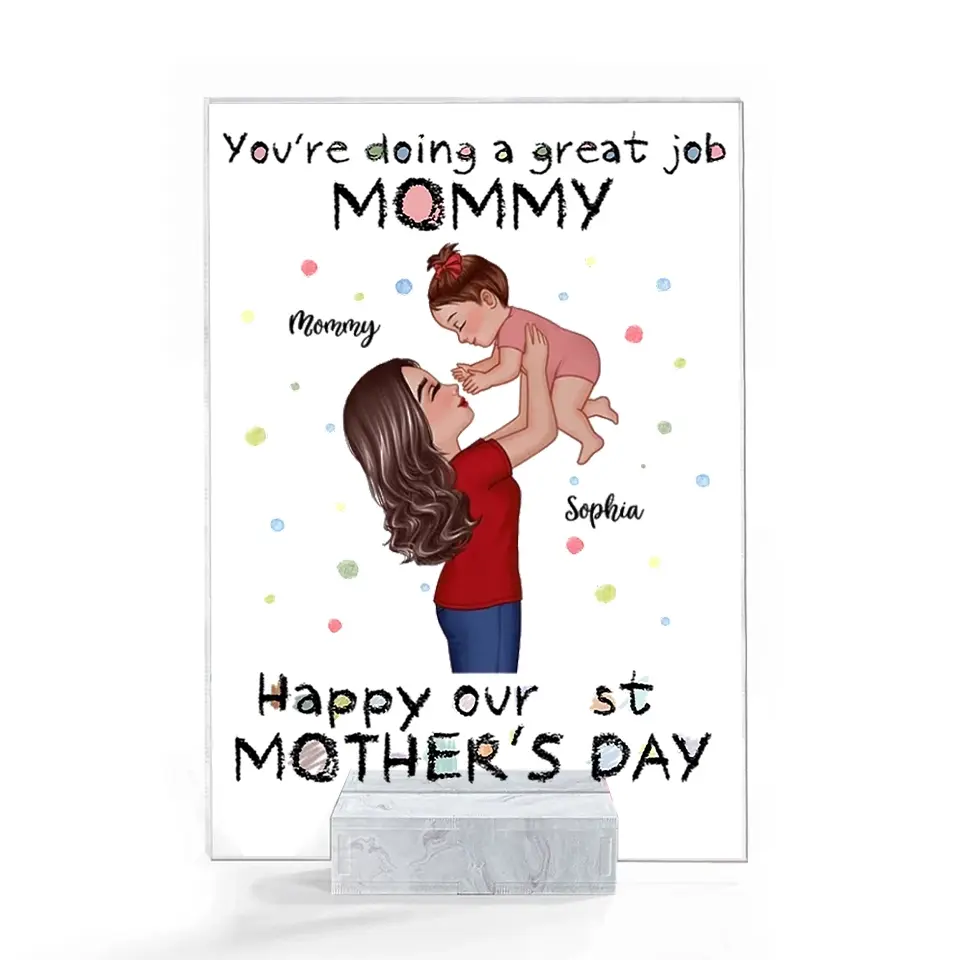 Happy 1st Mother's Day Mom And Kids, Gift For Mom-Personalized Acrylic Plaque