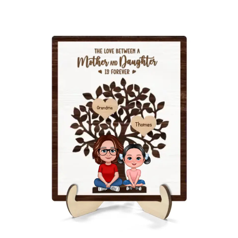 Grandma & Grandkids Sitting Under Family Tree Love Personalized 2-Layer Standing Wooden Plaque