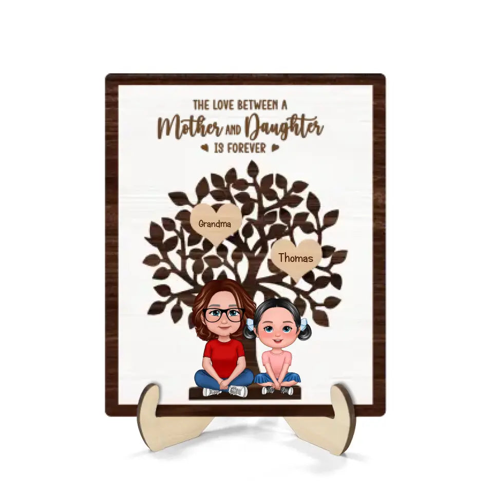 Grandma & Grandkids Sitting Under Family Tree Love Personalized 2-Layer Standing Wooden Plaque