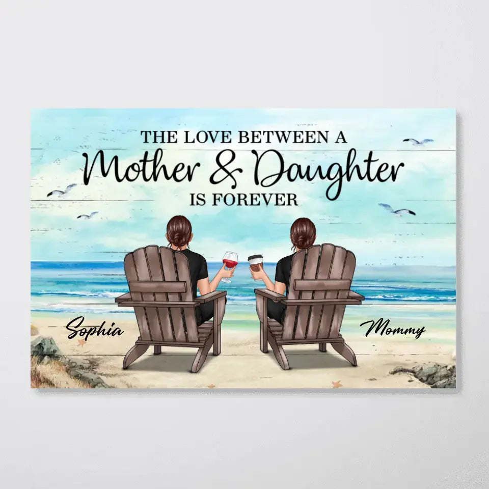 Retro Vintage Mom And Daughters Sons Beach Landscape Personalized Horizontal Poster