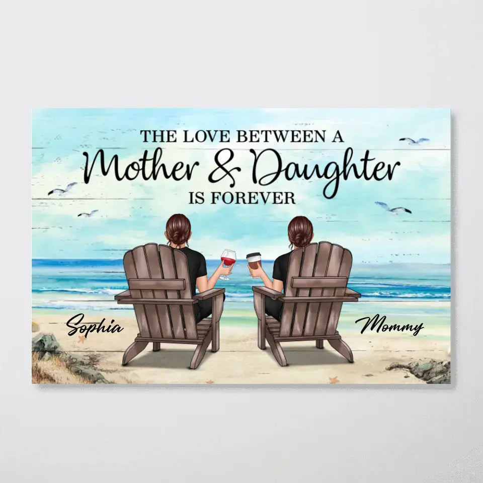 Retro Vintage Mom And Daughters Sons Beach Landscape Personalized Horizontal Poster