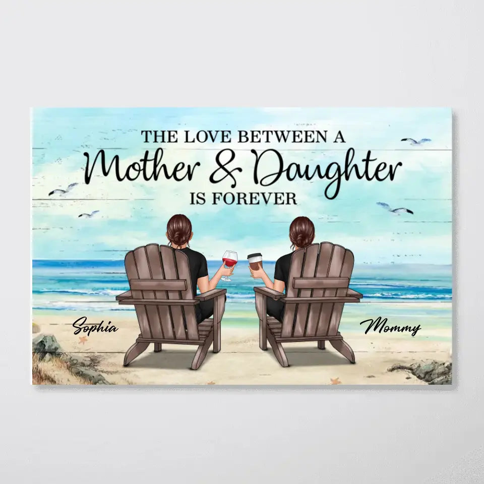 Retro Vintage Mom And Daughters Sons Beach Landscape Personalized Horizontal Poster