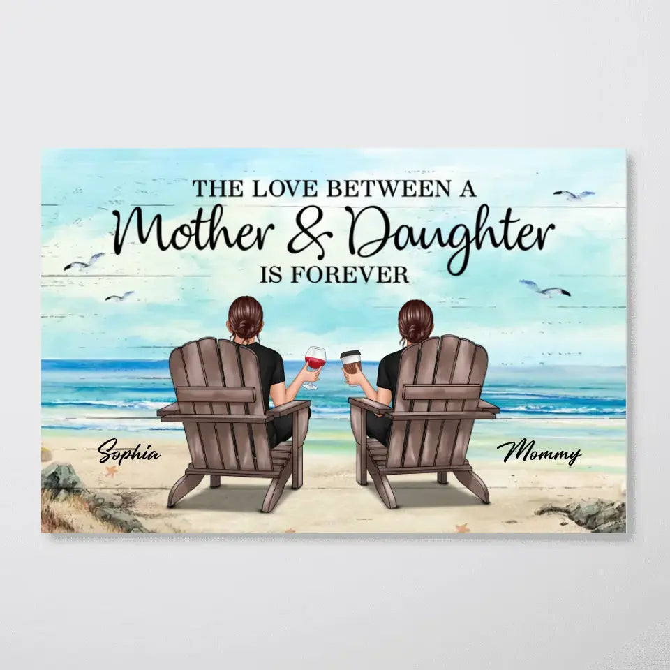 Retro Vintage Mom And Daughters Sons Beach Landscape Personalized Horizontal Poster