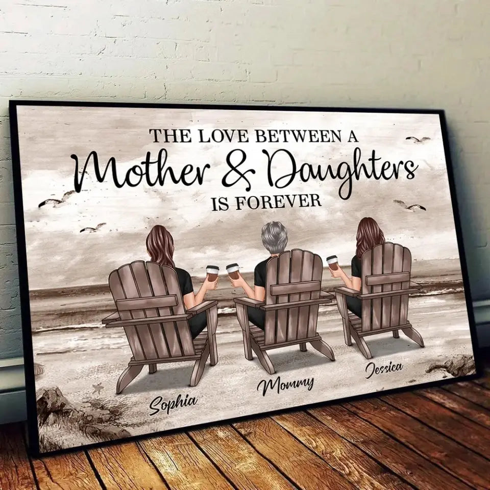 Retro Vintage Mom And Daughters Sons Beach Landscape Personalized Horizontal Poster