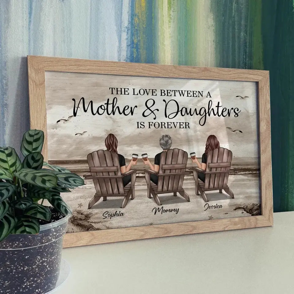 Retro Vintage Mom And Daughters Sons Beach Landscape Personalized Horizontal Poster