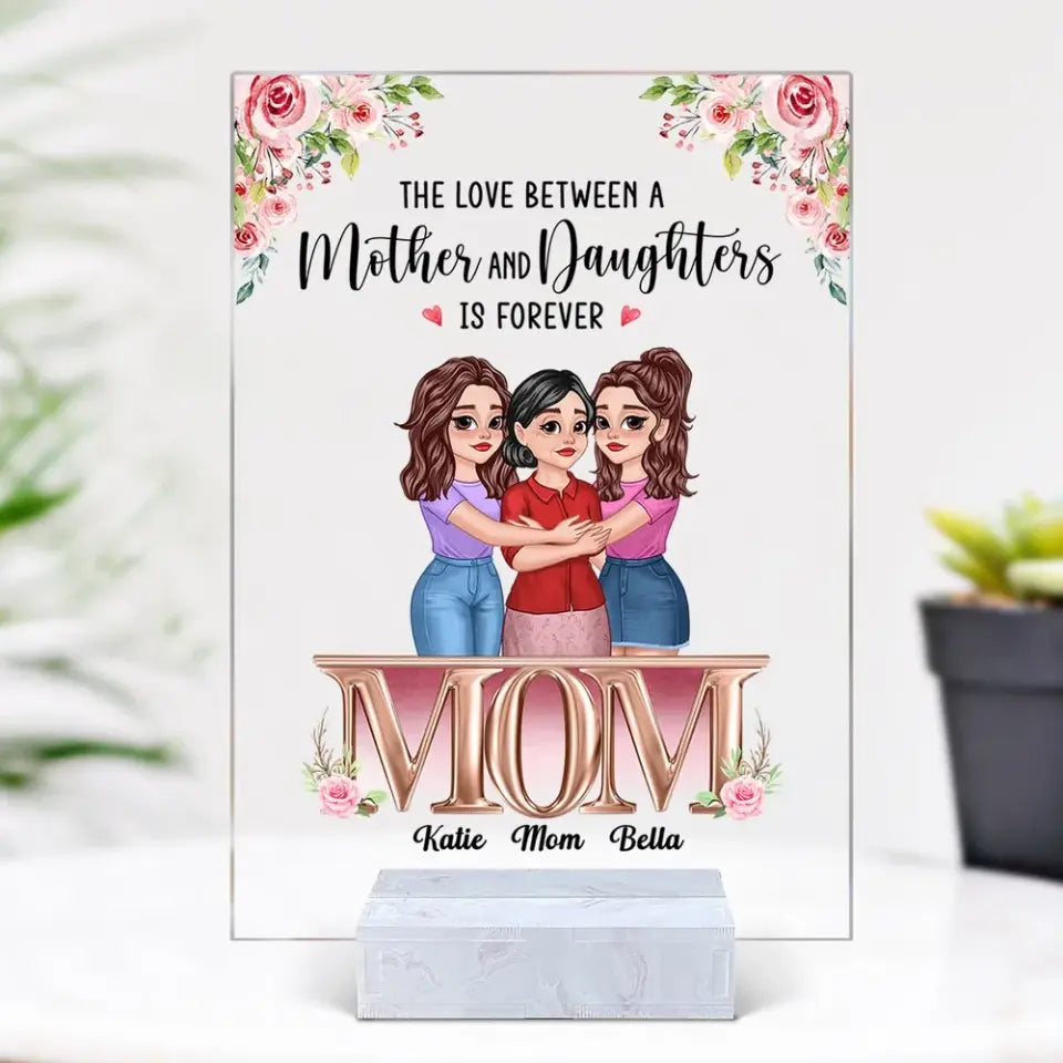 Hugging Cartoon Mom Daughter Best Friends Forever Personalized Acrylic Plaque