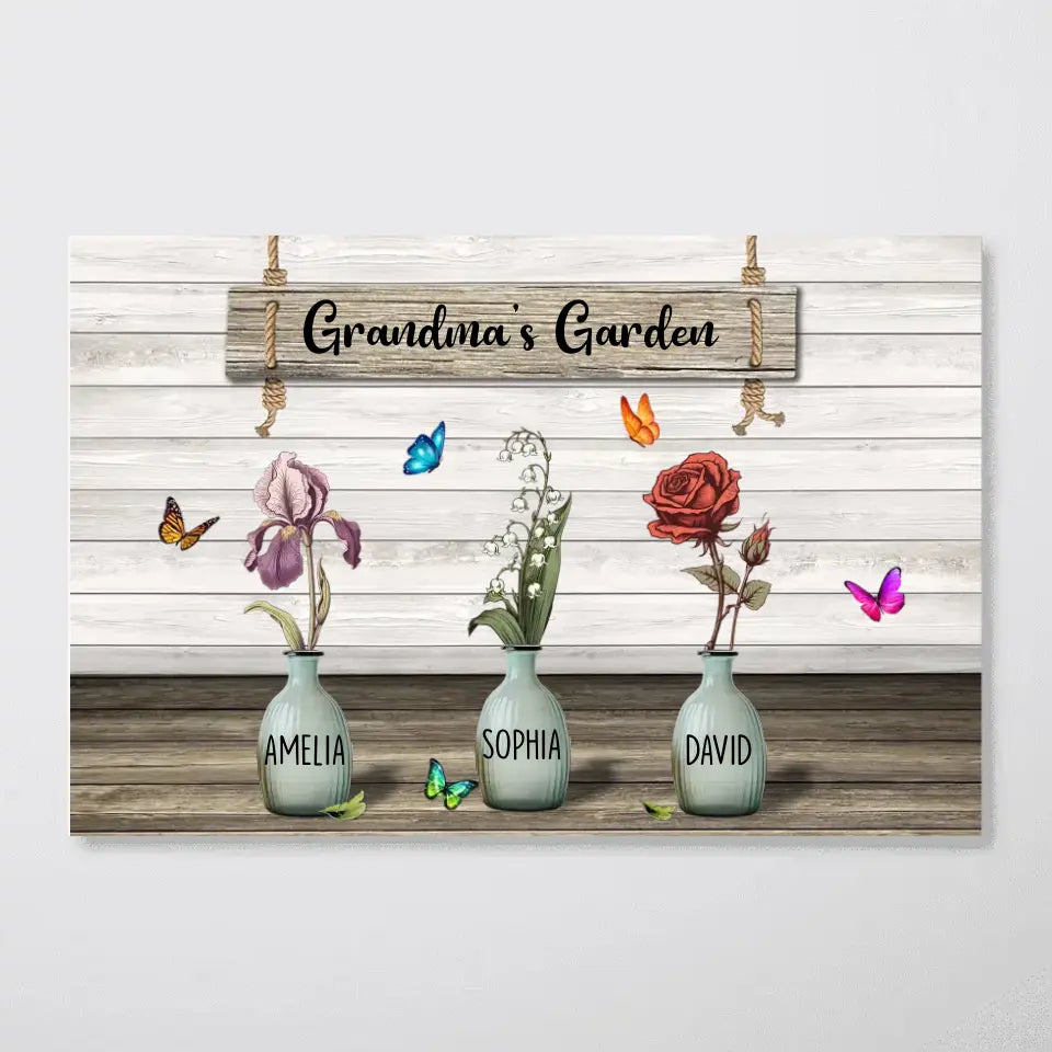 Grandma‘s Garden Birth Month Flowers Pots Personalized Horizontal Poster, Mother's Day Gift For Grandma, Mom, Auntie