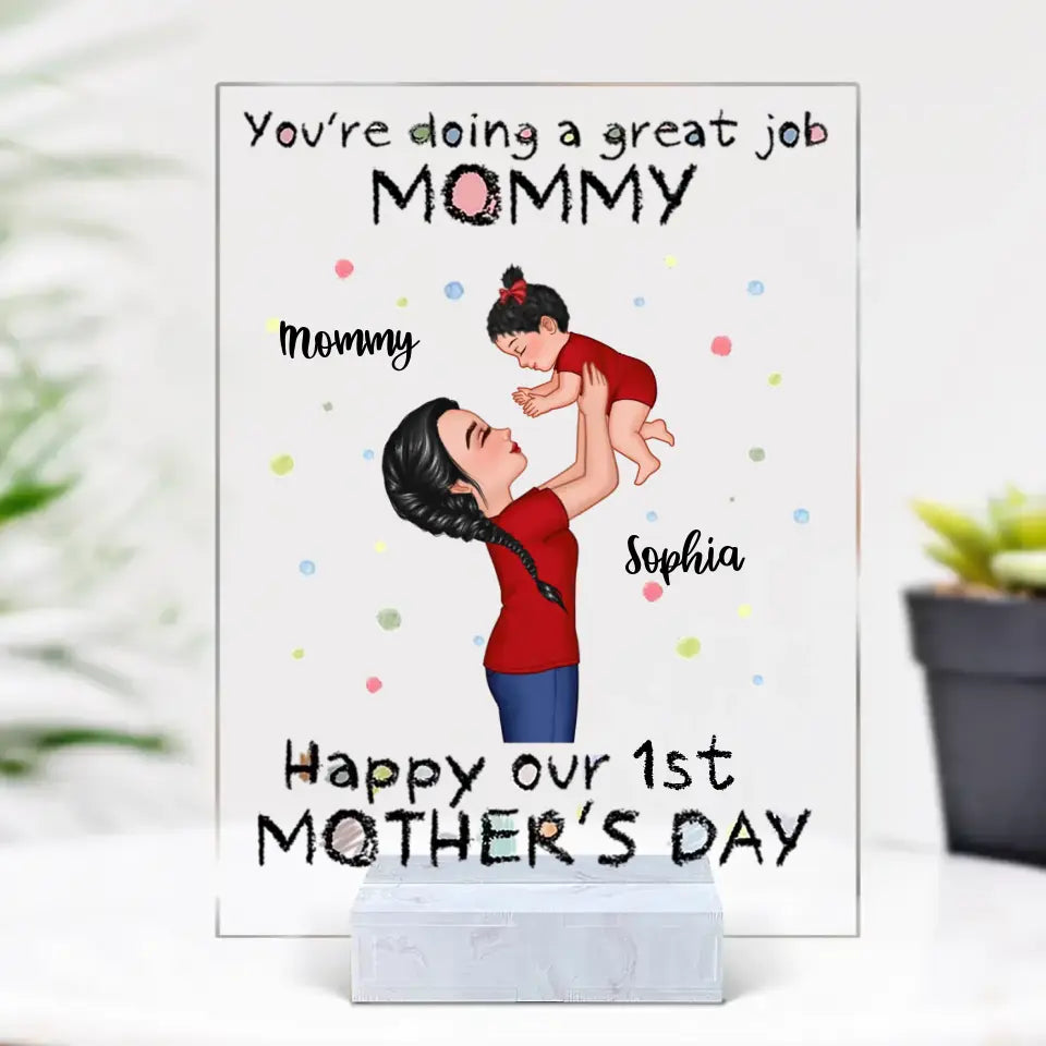 Happy 1st Mother's Day Mom And Kids, Gift For Mom-Personalized Acrylic Plaque