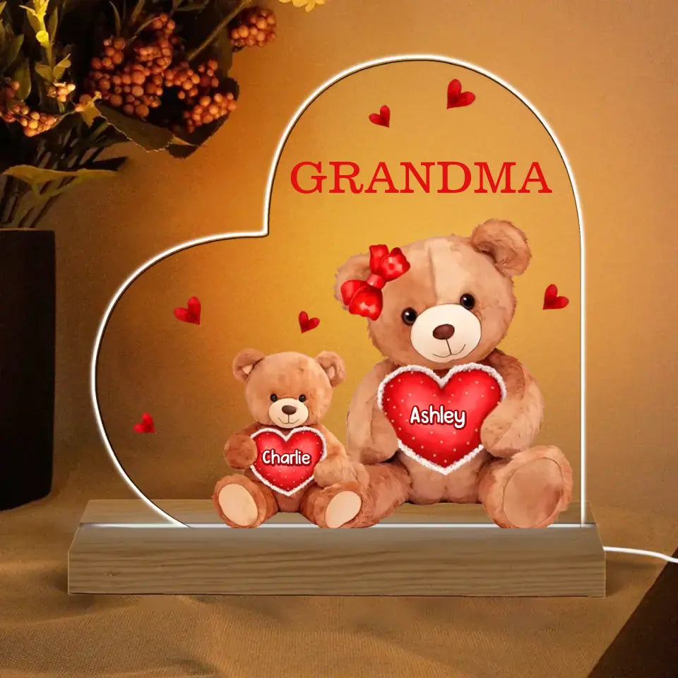 Grandma Mom Auntie Bear Personalized Custom Shape Acrylic Plaque Warm LED Night Light