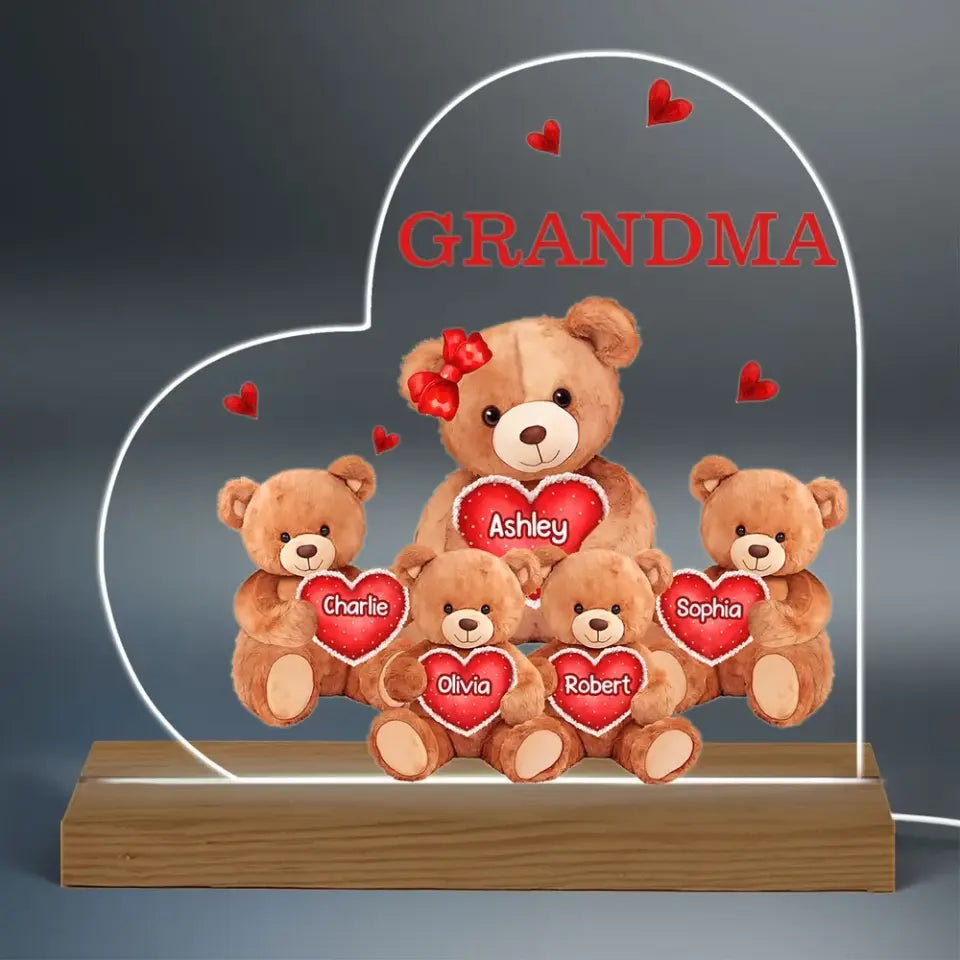 Grandma Mom Auntie Bear Personalized Custom Shape Acrylic Plaque Warm LED Night Light