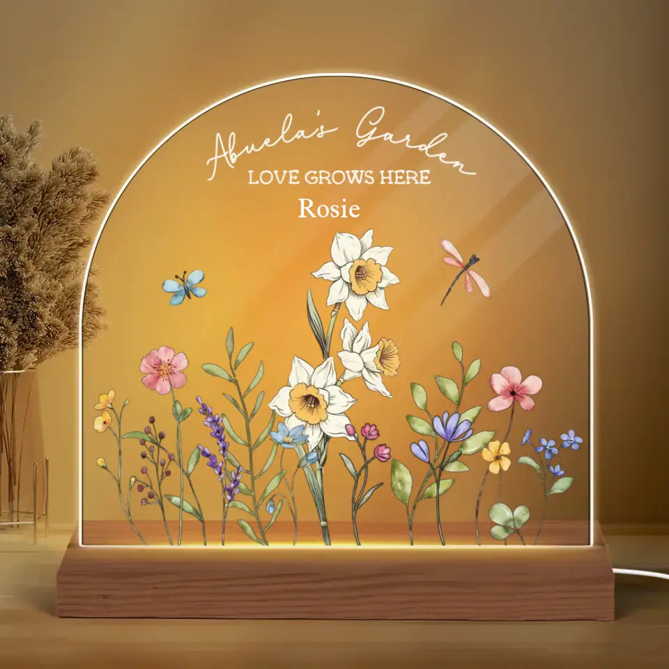 Grandma's Garden Vintage Birth Month Flowers Dome Shaped Personalized Acrylic LED Night Light