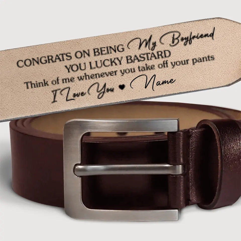 Congrats On Being My Husband - Couple Personalized Custom Engraved Leather Belt - Gift For Husband, Boyfriend, Anniversary