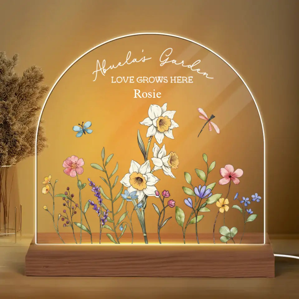 Grandma's Garden Vintage Birth Month Flowers Dome Shaped Personalized Acrylic LED Night Light