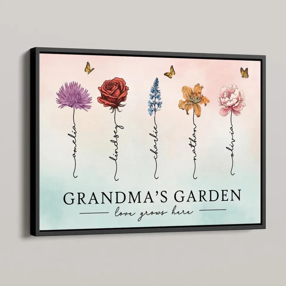 Grandma‘s Garden Love Grows Here Beautiful Birth Month Flower Gift For Grandma Mom Personalized Poster