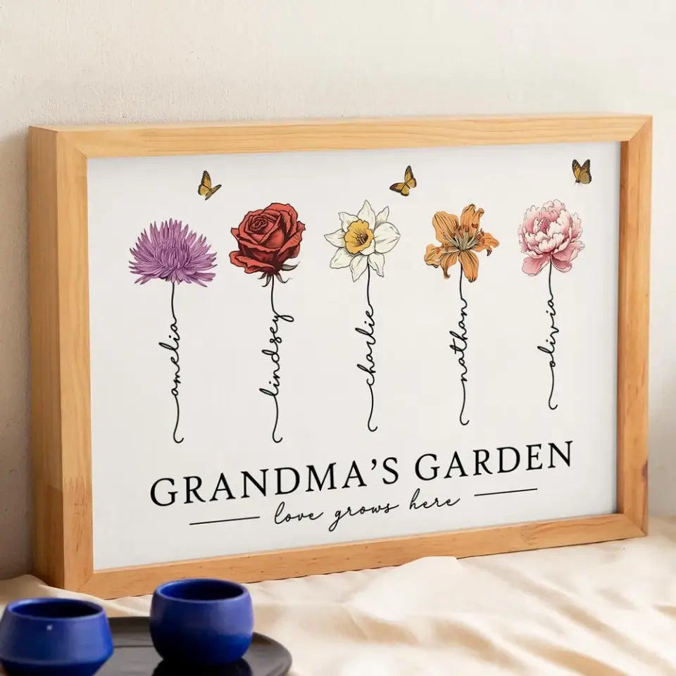 Grandma‘s Garden Love Grows Here Beautiful Birth Month Flower Gift For Grandma Mom Personalized Poster