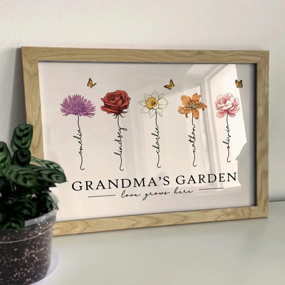 Grandma‘s Garden Love Grows Here Beautiful Birth Month Flower Gift For Grandma Mom Personalized Poster