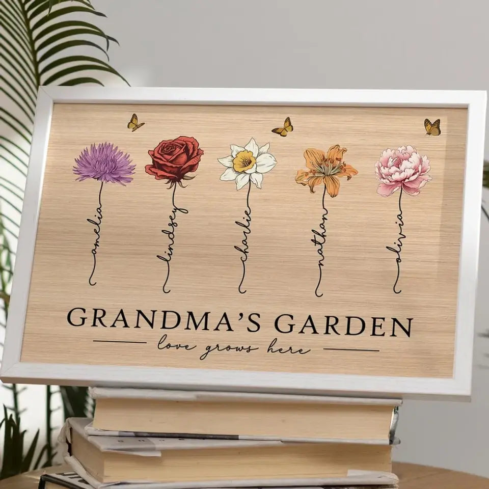 Grandma‘s Garden Love Grows Here Beautiful Birth Month Flower Gift For Grandma Mom Personalized Poster