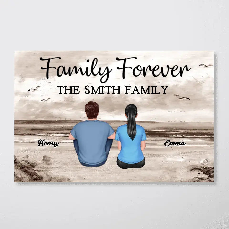 Custom Family Retro Vintage Beach Landscape Poster, Mother's Day Gift, Father's Day Gift