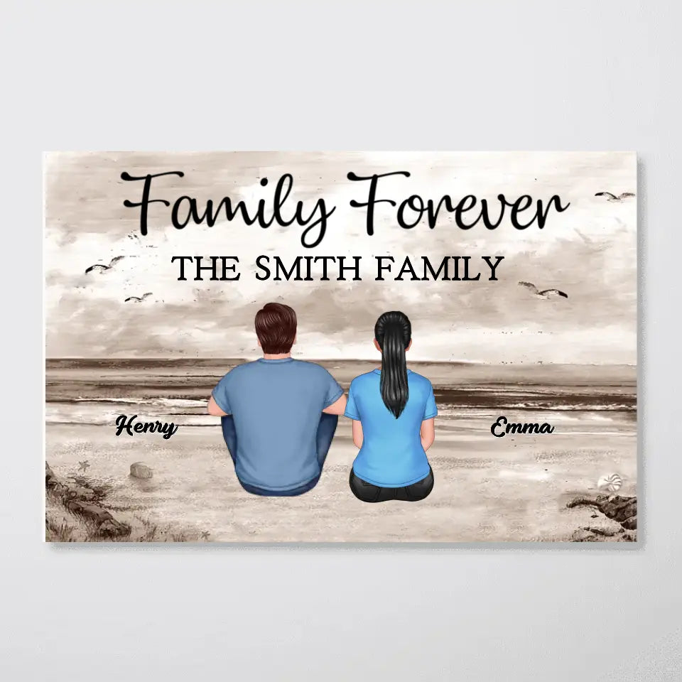 Custom Family Retro Vintage Beach Landscape Poster, Mother's Day Gift, Father's Day Gift