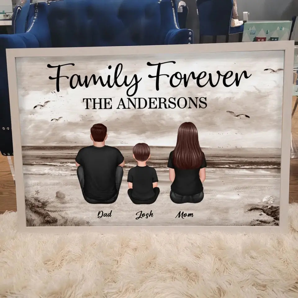 Custom Family Retro Vintage Beach Landscape Poster, Mother's Day Gift, Father's Day Gift