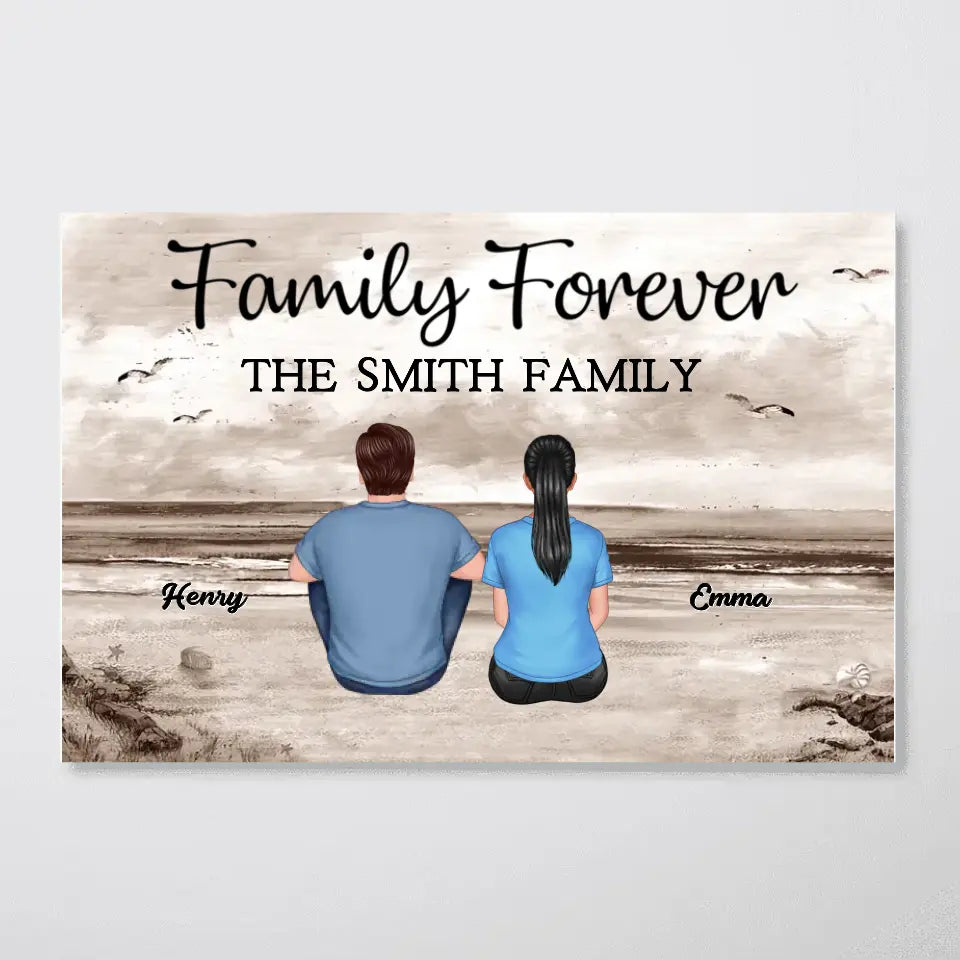 Custom Family Retro Vintage Beach Landscape Poster, Mother's Day Gift, Father's Day Gift