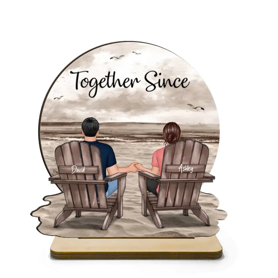 You & Me We Got This Couple Back View Sitting At Beach Landscape Personalized Standing Wooden Plaque