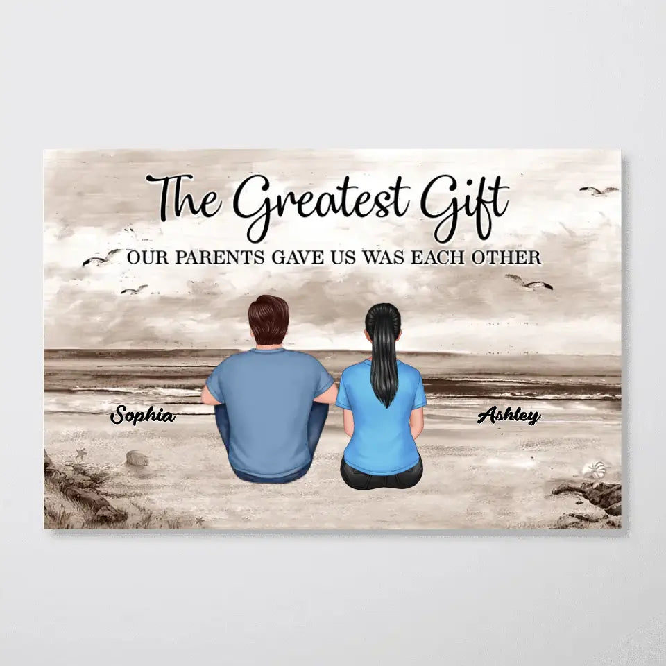 Brothers Sisters Siblings Retro Vintage Beach Landscape Personalized Horizontal Poster