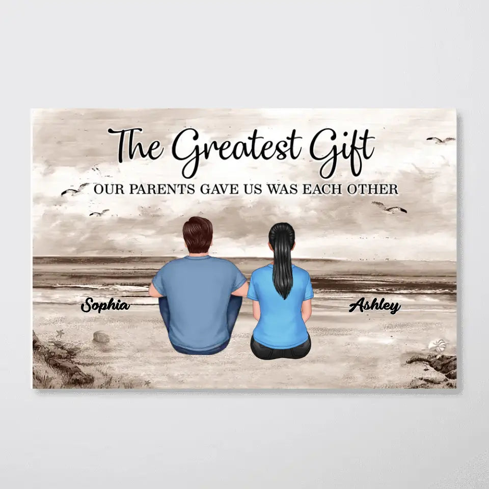 Brothers Sisters Siblings Retro Vintage Beach Landscape Personalized Horizontal Poster