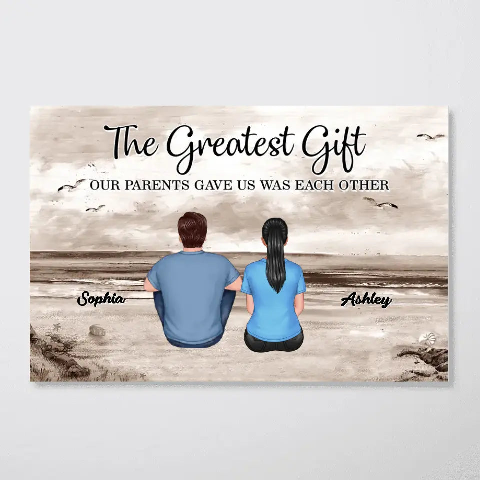 Brothers Sisters Siblings Retro Vintage Beach Landscape Personalized Horizontal Poster