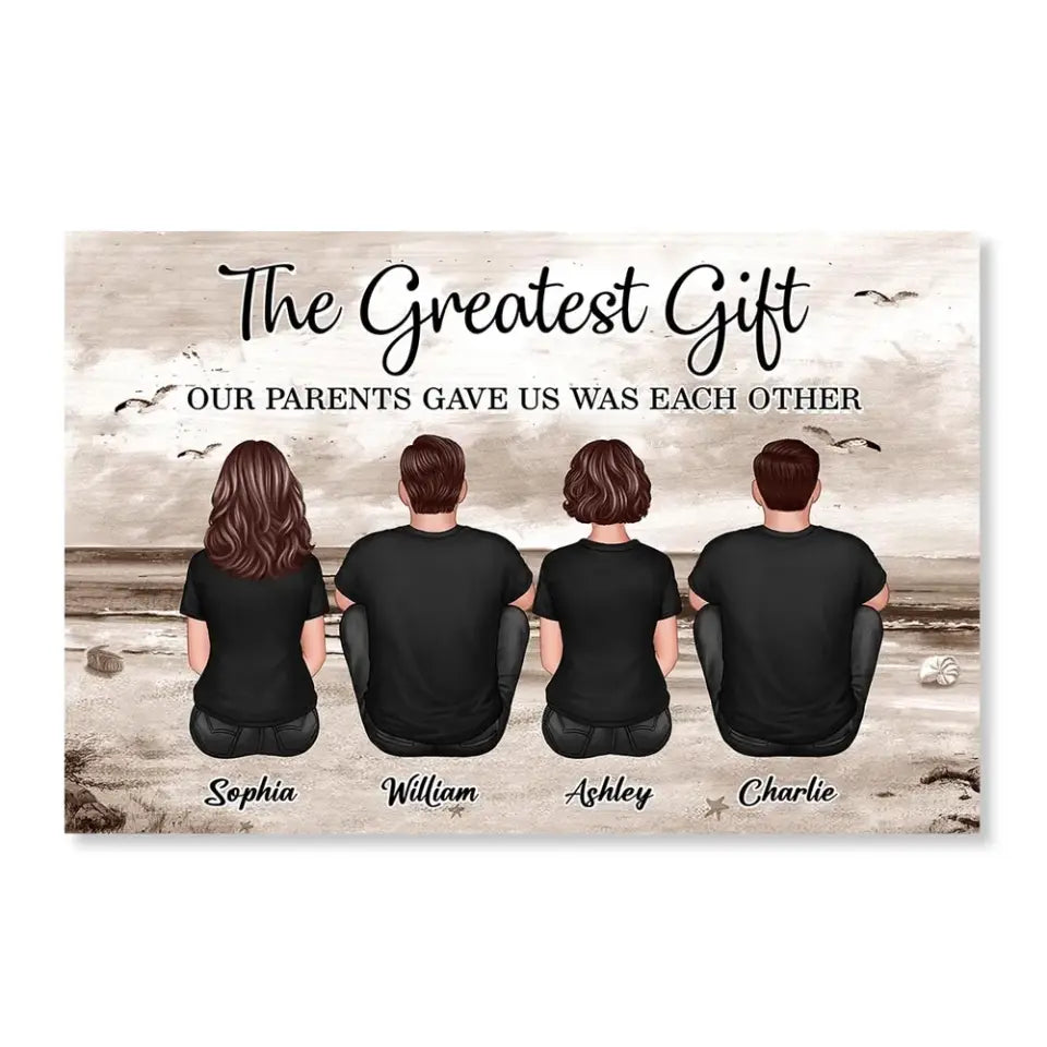 Brothers Sisters Siblings Retro Vintage Beach Landscape Personalized Horizontal Poster