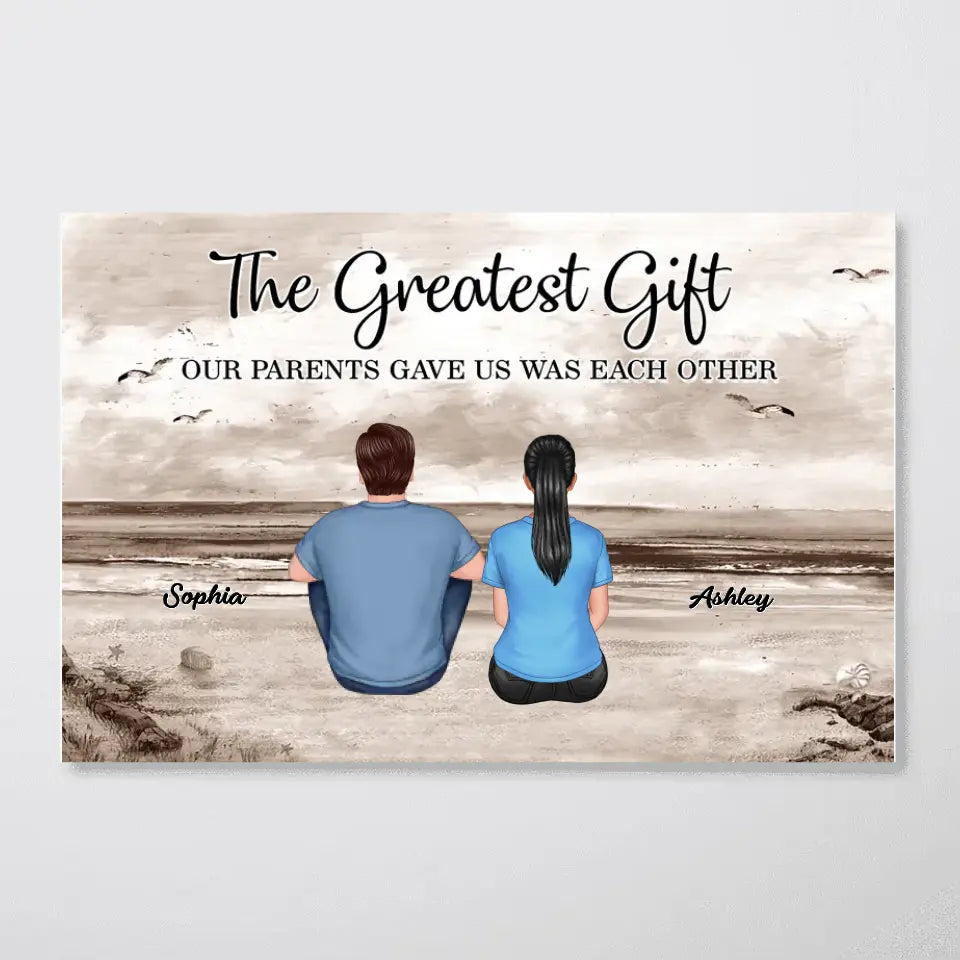 Brothers Sisters Siblings Retro Vintage Beach Landscape Personalized Horizontal Poster