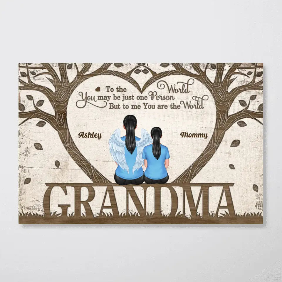 You Are The World Back View Grandma Grandchildren Sitting Under Tree Personalized Horizontal Poster