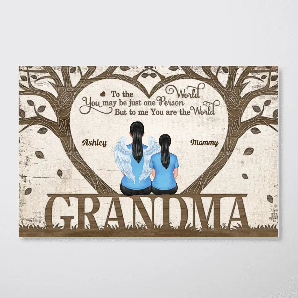 You Are The World Back View Grandma Grandchildren Sitting Under Tree Personalized Horizontal Poster