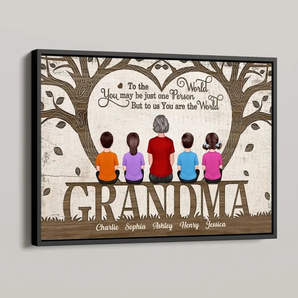 You Are The World Back View Grandma Grandchildren Sitting Under Tree Personalized Horizontal Poster