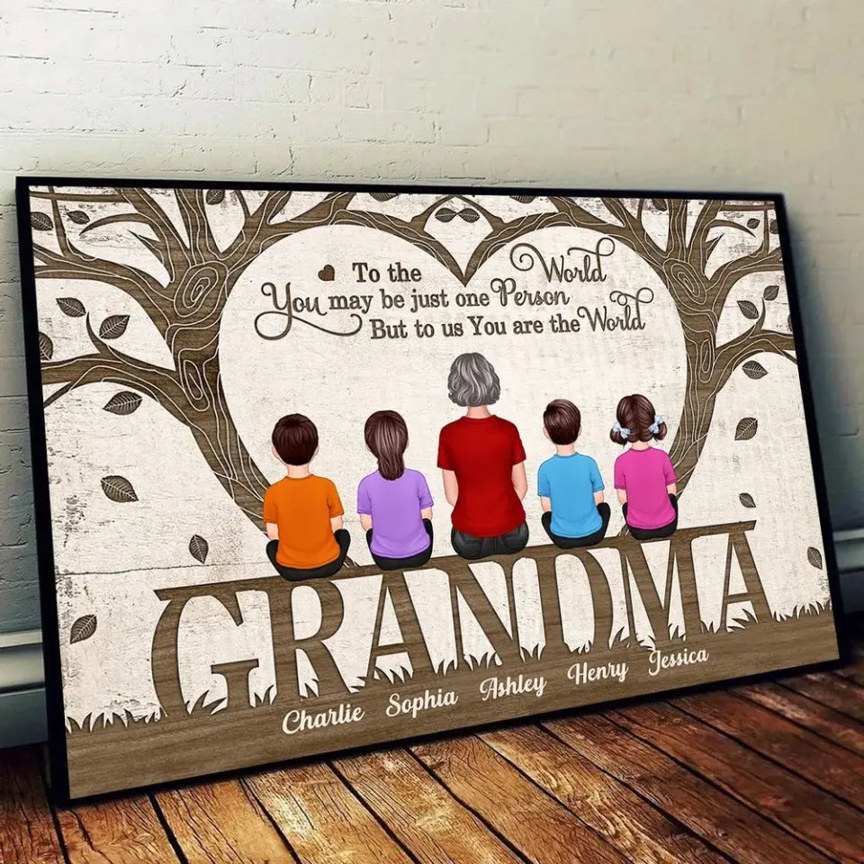 You Are The World Back View Grandma Grandchildren Sitting Under Tree Personalized Horizontal Poster