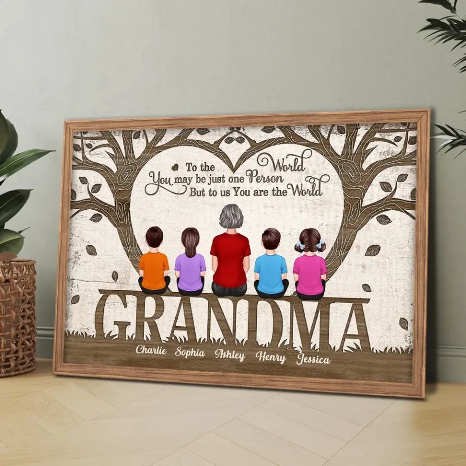 You Are The World Back View Grandma Grandchildren Sitting Under Tree Personalized Horizontal Poster