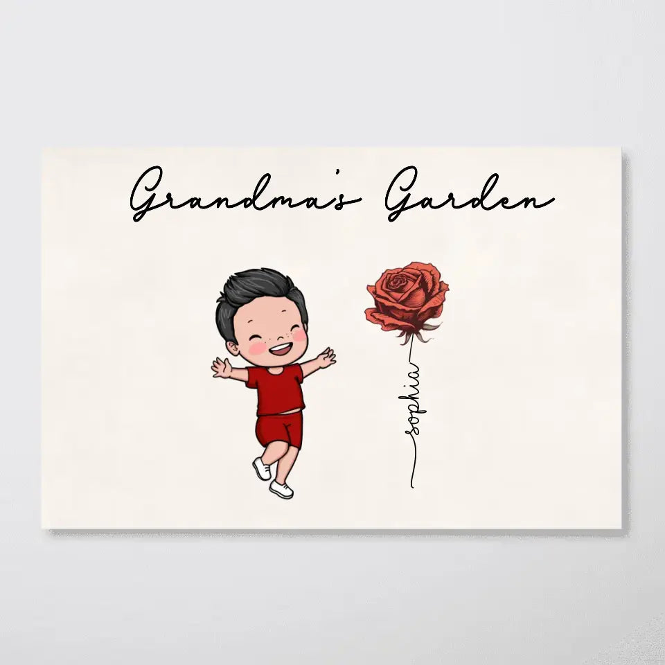 Grandma's Garden Cute Jumping Grandkids Personalized Poster