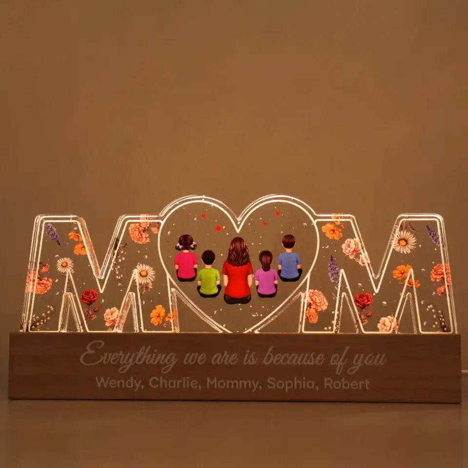 Heartlight Memories: Custom Family Glow, Custom Birth Month Flower Led Night Light, Gift For Mother's Day 2024