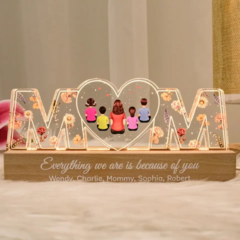 Heartlight Memories: Custom Family Glow, Custom Birth Month Flower Led Night Light, Gift For Mother's Day 2024