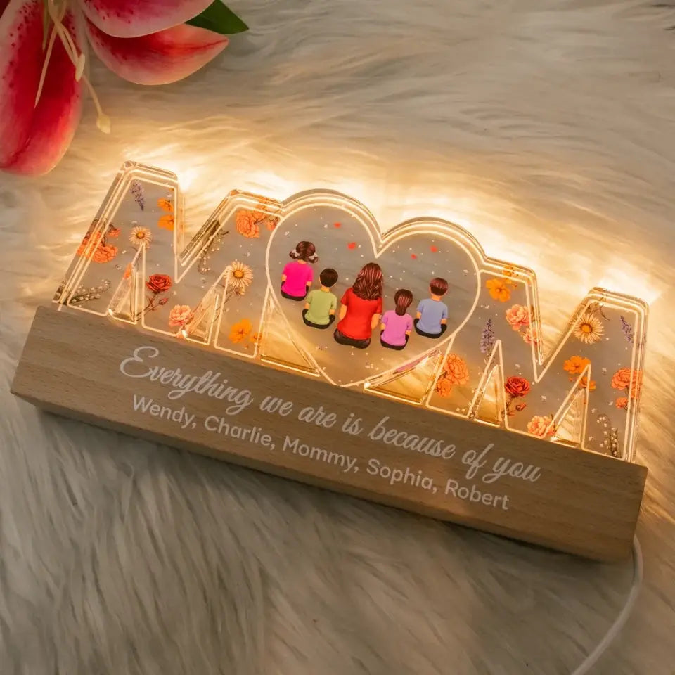 Heartlight Memories: Custom Family Glow, Custom Birth Month Flower Led Night Light, Gift For Mother's Day 2024