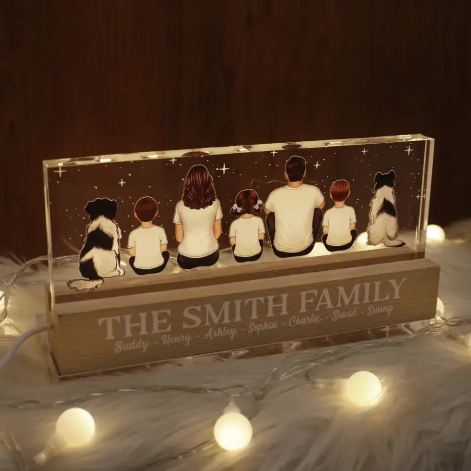 Whole Family Dad Mom Kids Dogs Cats Personalized Acrylic Block LED Night Light