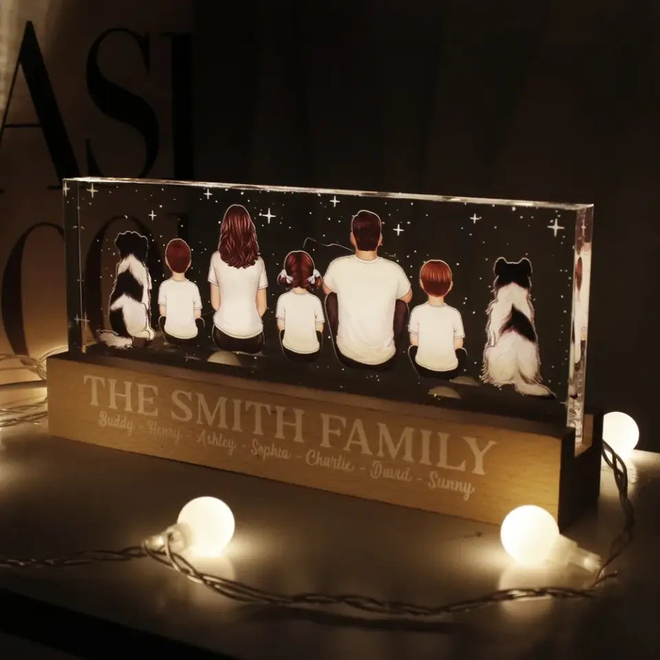 Whole Family Dad Mom Kids Dogs Cats Personalized Acrylic Block LED Night Light