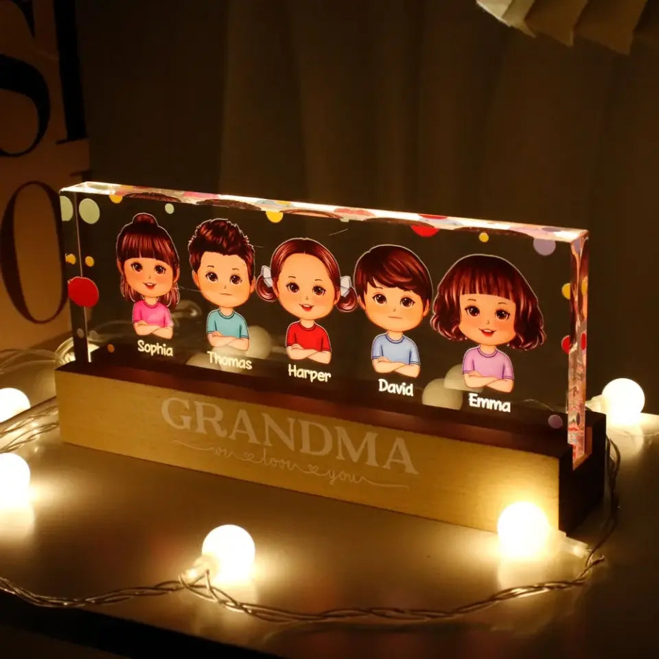 Polka Dot Grandma Mom We Love You Personalized Acrylic Block LED Night Light