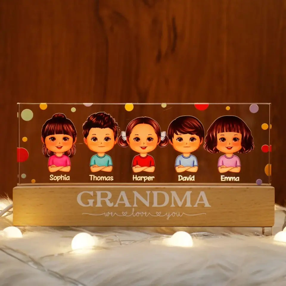 Polka Dot Grandma Mom We Love You Personalized Acrylic Block LED Night Light