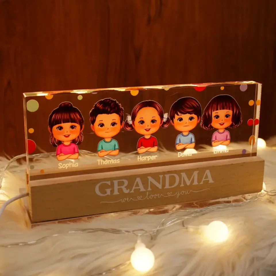 Polka Dot Grandma Mom We Love You Personalized Acrylic Block LED Night Light